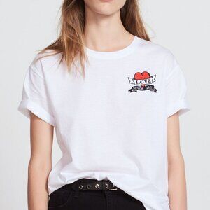 NWOT Sandro Eden Love Never Die White Cotton Crew Short Sleeve Graphic Tee Small